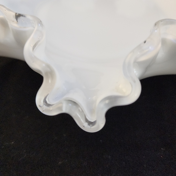 Vtg Milk Glass Silver Crest Ruffle Crimped Candy Nut Dish - Picture 11 of 11